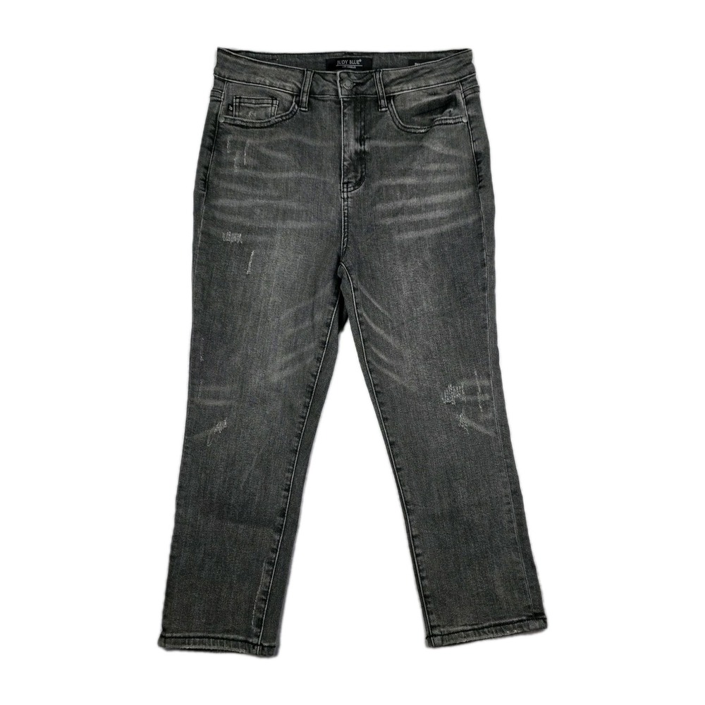 Judy Blue Jeans Womens Size 7/28 Skinny Fit Distressed Gray Denim‎ Capri Pants